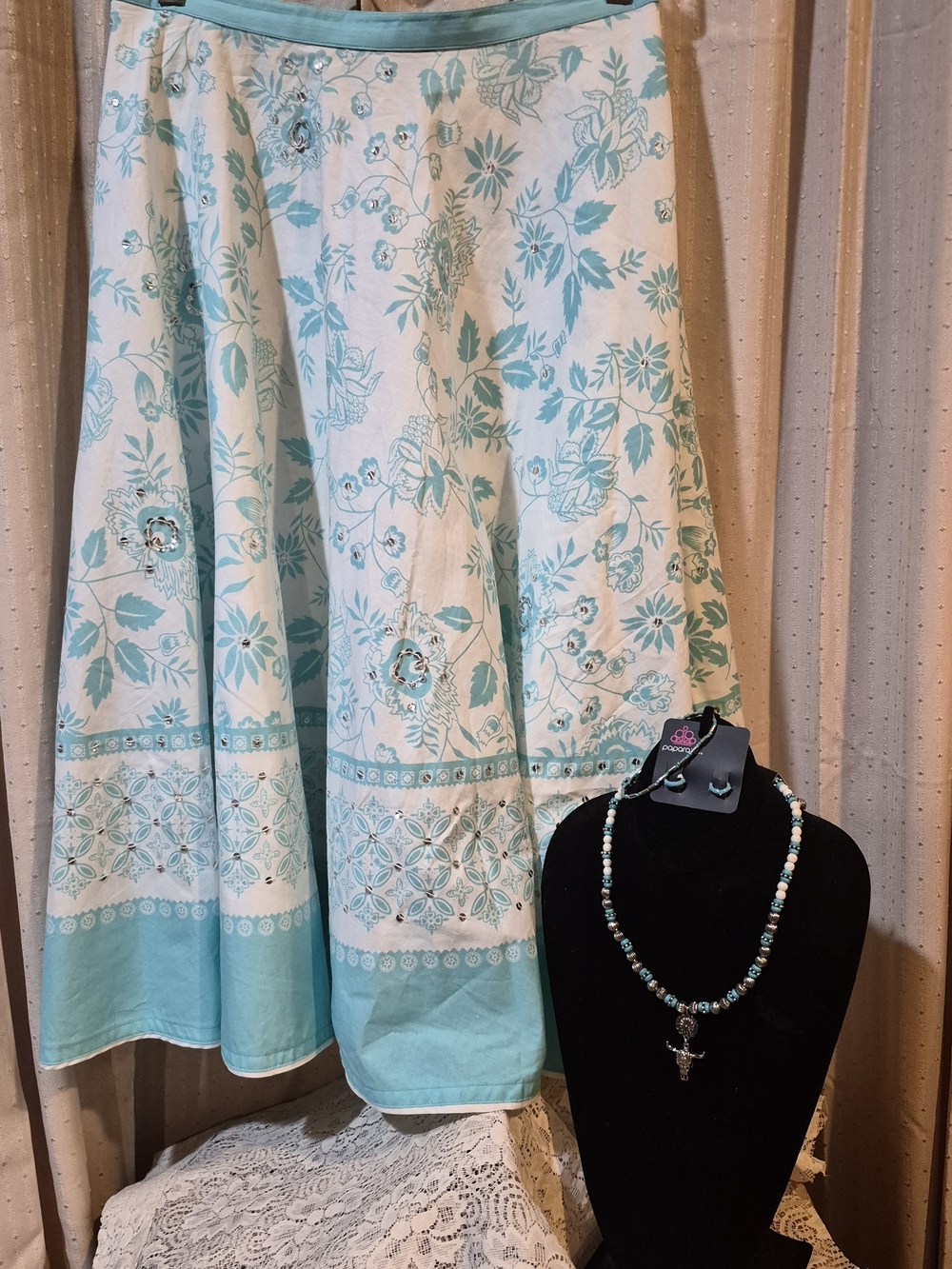 a.n.a A New Approach Turquoise Floral Maxi Skirt & Paparazzi Jewelry Set